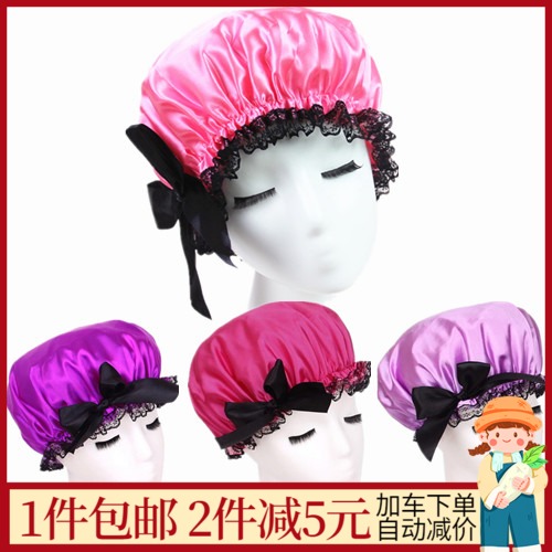 Korean version bow ladies waterproof shower shampoo hat double thickened imported adult bath shower cap