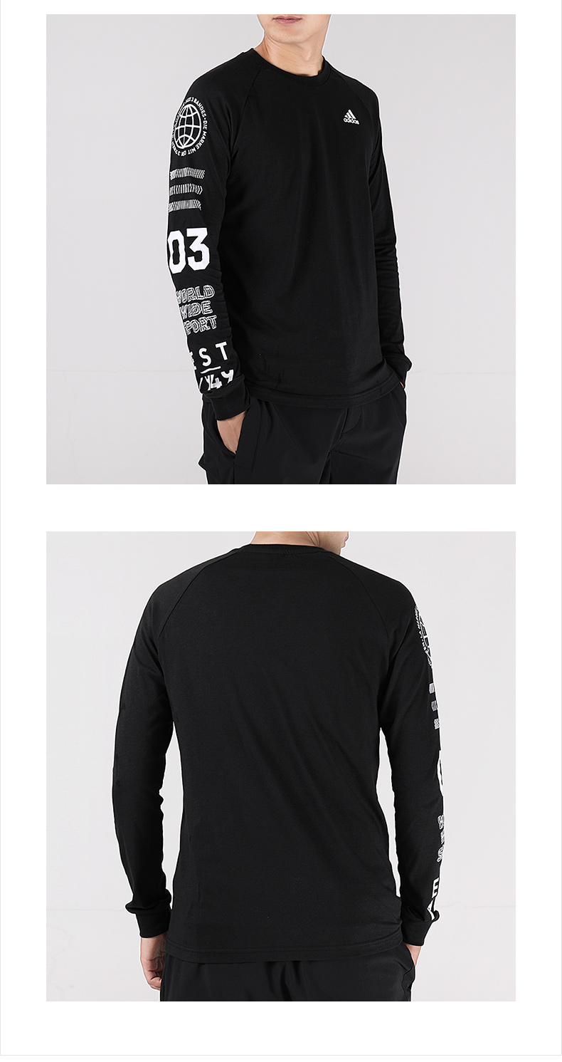 Áo khoác nam Adidas 2018 mùa đông mới cổ tròn thoáng khí thể thao giản dị áo thun dài tay áo thun áo thun 3 lỗ nam tập gym
