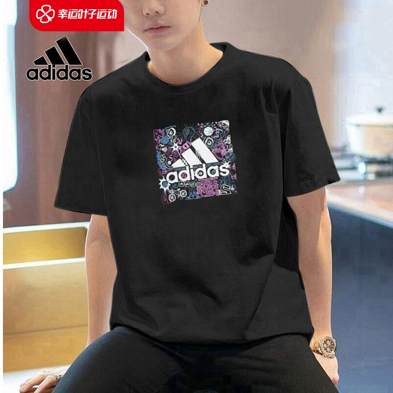 Футболка Adidas, летняя белая хлопковая спортивная костюм, с коротким рукавом