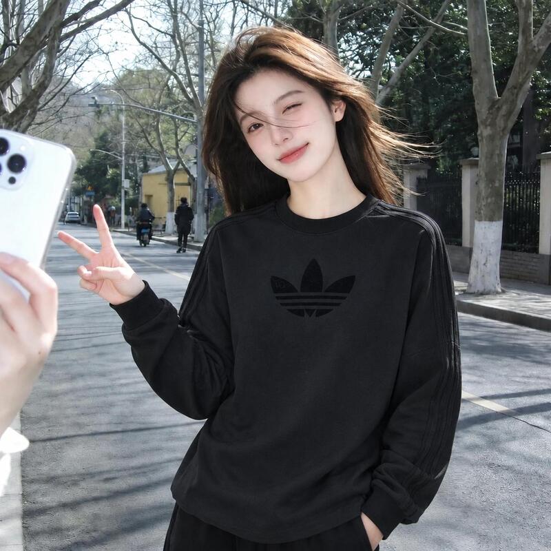 Lucky Leaf | Adidas Trefoil Long Sleeve T-Shirt Men's and Women's Autumn Base Layer Casual Sweatshirt