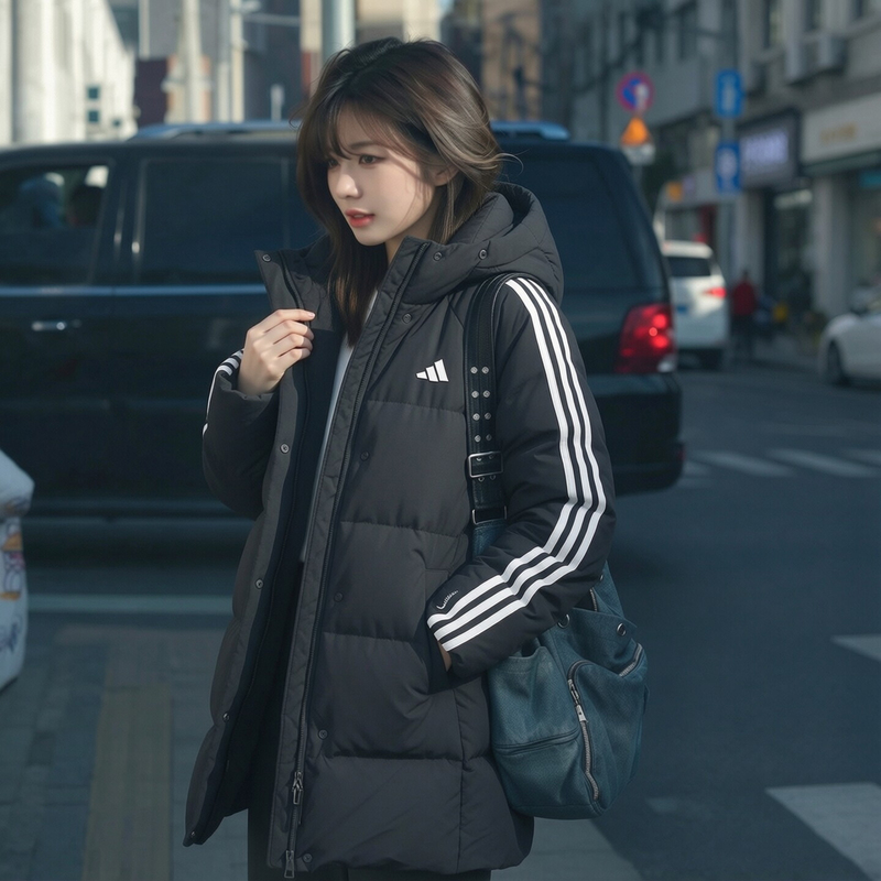 Lucky Leaf | Adidas Mid-Length down Jacket for Women, New Winter Sportswear, Warm Coat
