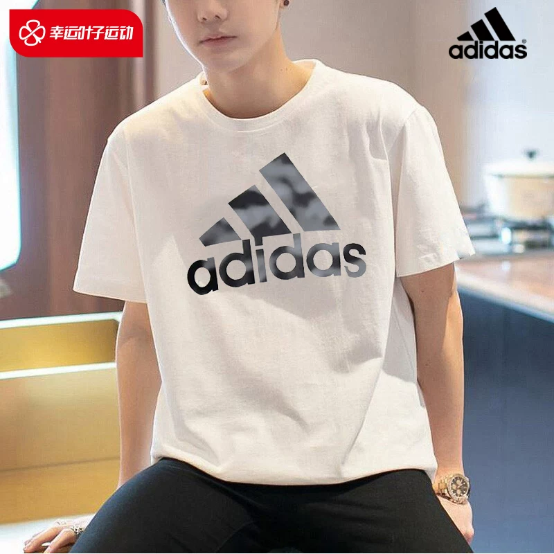 Футболка Adidas, летняя белая хлопковая спортивная костюм, с коротким рукавом