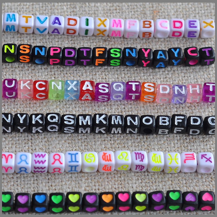 7mm Letter Beads Kandi Loose Beads DIY Electronic Music Bracelet Square Block English Alphabet Beads Large Hole
