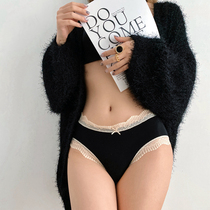 Mid-waist womens underwear solid color lace edge comfortable breathable cotton crotch antibacterial seamless hip hip Japanese girl breifs