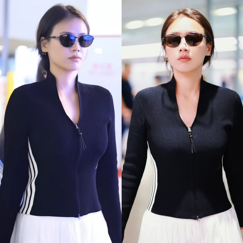 Ma Sichun Celebrity-Inspired Black Knitted Top with Ribbed Long Sleeves, Slim-Fit Cardigan Jacket, New Autumn Fashion for Women