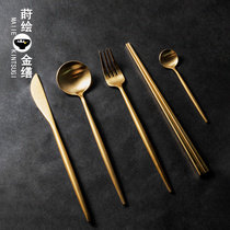 High-Grade 304 stainless steel knife and fork set set European Western tableware household steak knife and fork spoon Golden