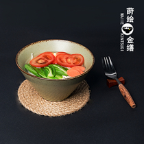 Japanese ramen bowl coarse pottery large soup bowl vintage Bowl vintage Bowl home Bowl creative vegetable salad bowl