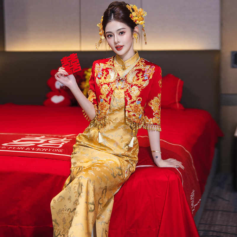 New Chinese-Style Cheongsam Toast Dress for Women 2026 New Bride Engagement Morning Gown Wedding Dress Two-Piece Set for Returning Home after the Wedding New Chinese-Style Cheongsam Toast Dress for Women 2026 New Bride Engagement Morning Gown Wedding Dress Two-Piece Set for Returning Home after the Wedding