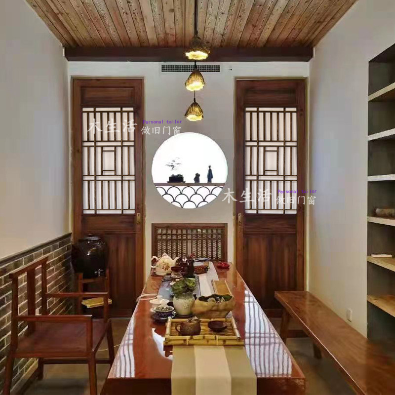 Dongyang wood carved wood Chinese flake made old antique doors and windows tea room shop floor partition old screen custom