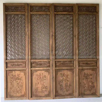 Dongyang wood carving Chinese solid wood flower grid antique doors and windows pine grille hollow partition screen background wall old door
