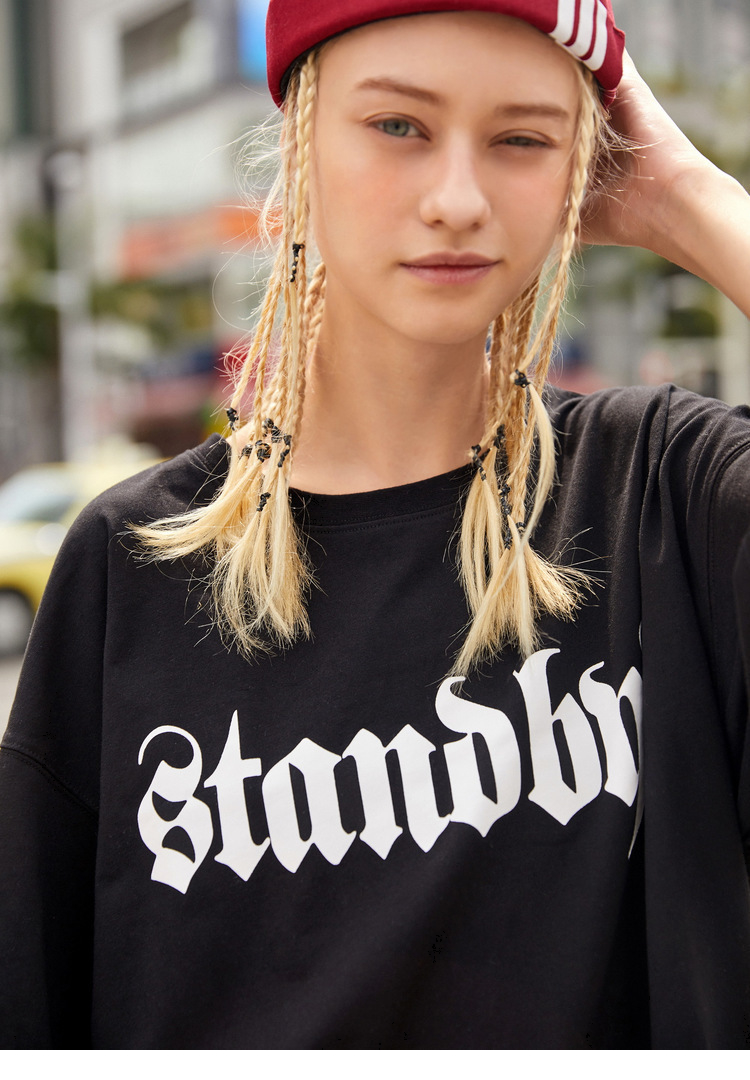 [INXX] ĐỨNG CỦA Tide Mùa Hè Thương Hiệu Tương Phản In Loose Ngắn Tay Áo Couple T-Shirt Đen Top áo heyyou