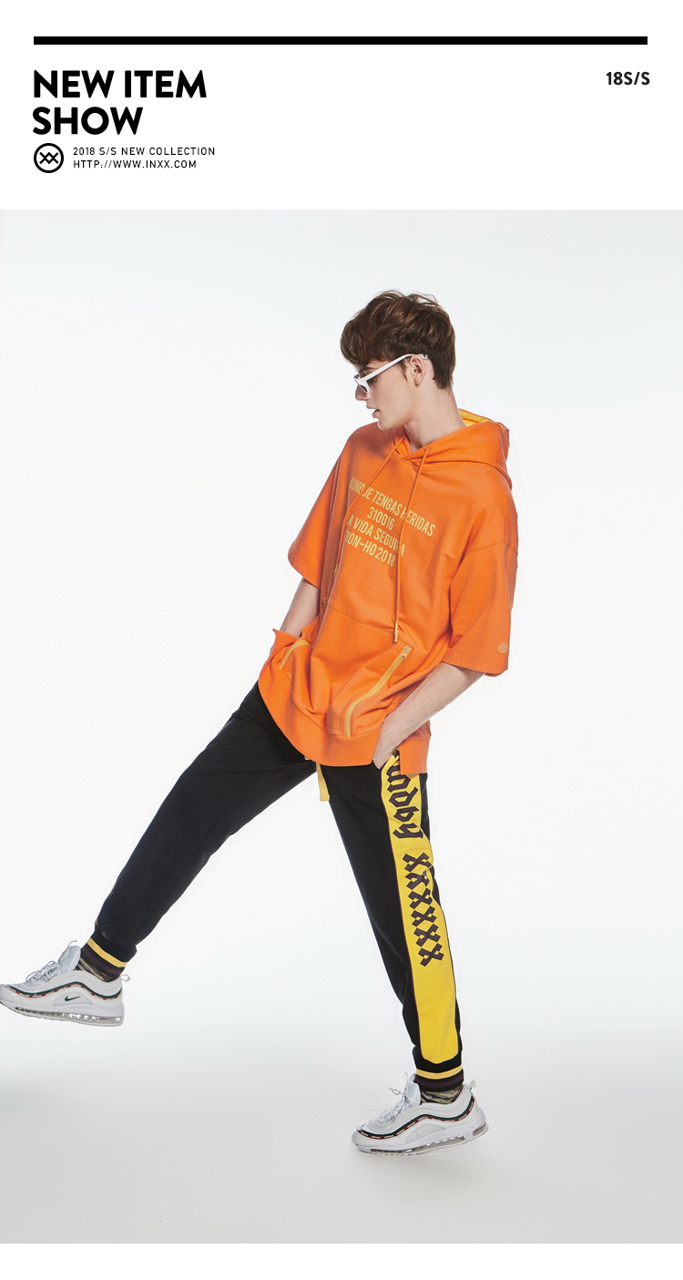 [INXX] ĐỨNG THEO Tide thương hiệu thời trang casual màu ngắn tay áo trùm đầu áo len chuyển XM82103787 áo hoodie nam cao cấp