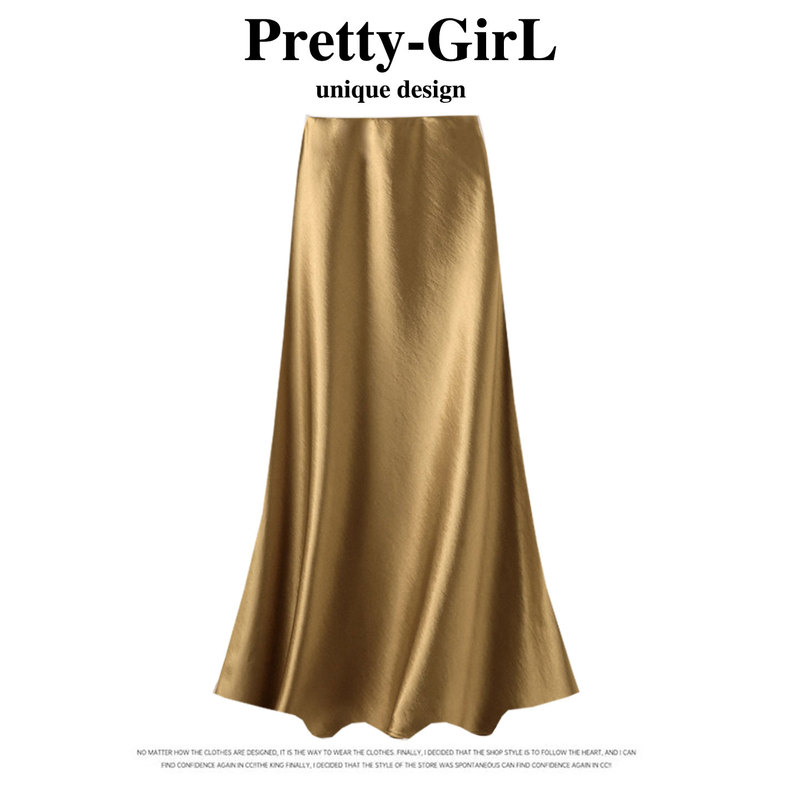 Golden Yellow Acetate Skirt for Women, Summer New Chinese Style Silk Satin Fishtail Skirt, Long Skirt Golden Yellow Acetate Skirt for Women, Summer New Chinese Style Silk Satin Fishtail Skirt, Long Skirt