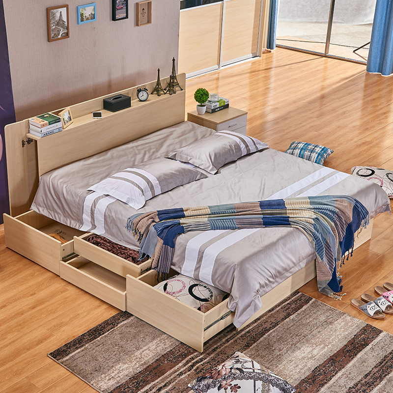 Small bedroom double high box storage bed multi-function with drawer storage tatami simple modern box bed