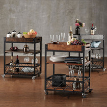 European iron art dining car Solid wood tea cart Mobile silent living room dining side dishes household storage trolley