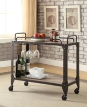 New tea cart Wrought iron mobile solid wood dining car Hotel two-story dessert car Wine car Home commercial fruit car