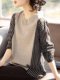 Plain wood European station large size new striped stitching fake two-piece long-sleeved sweater loose fat sister foreign style top tide