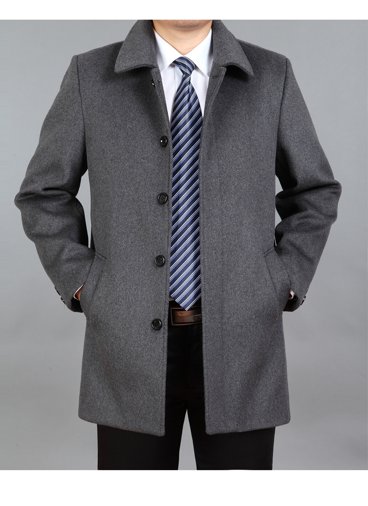 Mùa thu và mùa đông áo khoác cashmere đích thực nam dài ve áo trung niên kinh doanh áo len giản dị cộng với nhung dày áo dạ nam