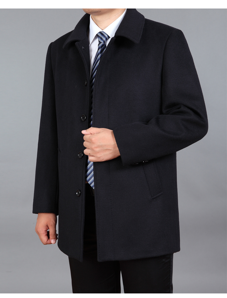 Mùa thu và mùa đông áo khoác cashmere đích thực nam dài ve áo trung niên kinh doanh áo len giản dị cộng với nhung dày áo dạ nam