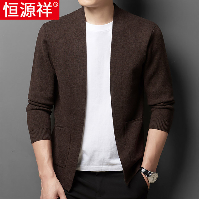 Hengyuanxiang knitted cardigan jacket ສໍາລັບຜູ້ຊາຍພາກຮຽນ spring ແລະດູໃບໄມ້ລົ່ນ V-neck ຂົນສັດບາງໆ mulberry silk sweater ນອກໃສ່ເສື້ອ sweater ວ່າງ