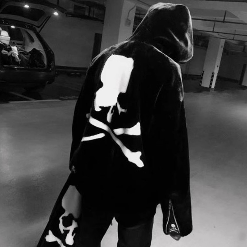 Mmj Dark Skull Fur Coat Men's High Street Fashion Sheepskin Shearling Unisex Trendy Brand Mink Fur Hooded Jacket