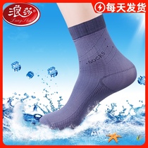Langsha socks mens thin summer breathable sports short stockings mens sweat-absorbing socks Ice silk mid-tube business short socks