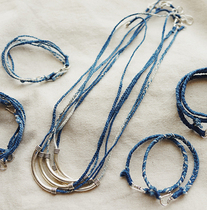 (Shizhou×Twisted old)Hand-woven Indigo plant blue dyed cotton thread Silver bracelet necklace