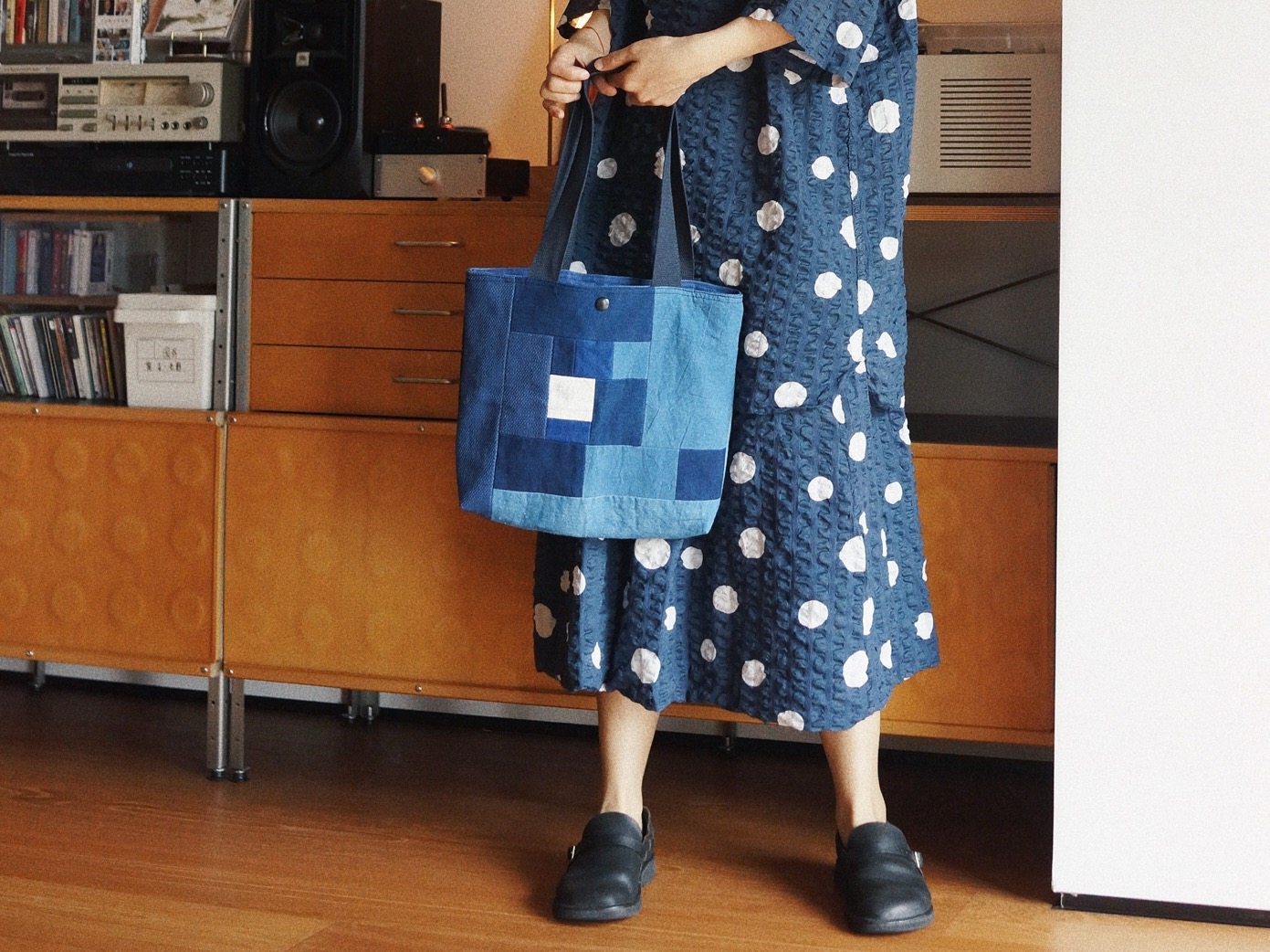 ボタニカル藍染め 手織りパッチワークショルダーバッグ トートバッグ