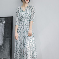Fata-style retro Hepburn Storm Dot with dress fairy Long dress Womens dress 2022 new Summer Snow spinning chic dress