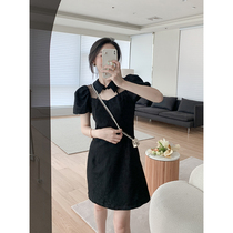 Fa-style black one-piece dress lady 2022 new summer cashew slim temperament thin foam sleeves little black dress