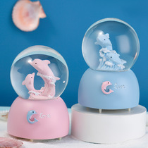 Creative dolphin music box crystal ball ornaments fantasy marine life music box girls and children gifts