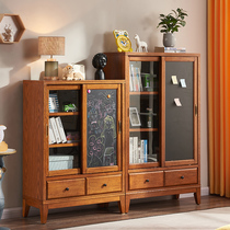 American childrens blackboard cabinet Sliding door Solid wood bookcase Floor-to-ceiling bookshelf shelf with glass door pull-out small bookcase