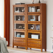 American solid wood bookcase with glass door Living room display cabinet Combination locker Floor storage bookcase dustproof bookcase
