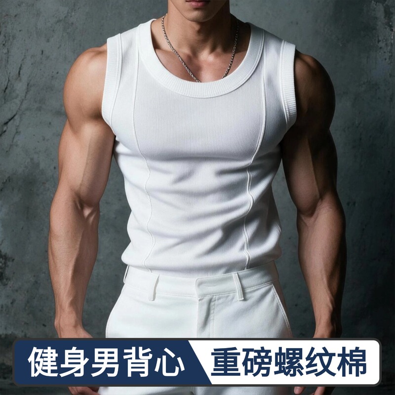 2026 New Style Patchwork Men's Heavyweight Ribbed Tank Top Pure Cotton Comfortable Stretchy Slim Fit Fitness Tank Top Trendy Style 2026 New Style Patchwork Men's Heavyweight Ribbed Tank Top Pure Cotton Comfortable Stretchy Slim Fit Fitness Tank Top Trendy Style
