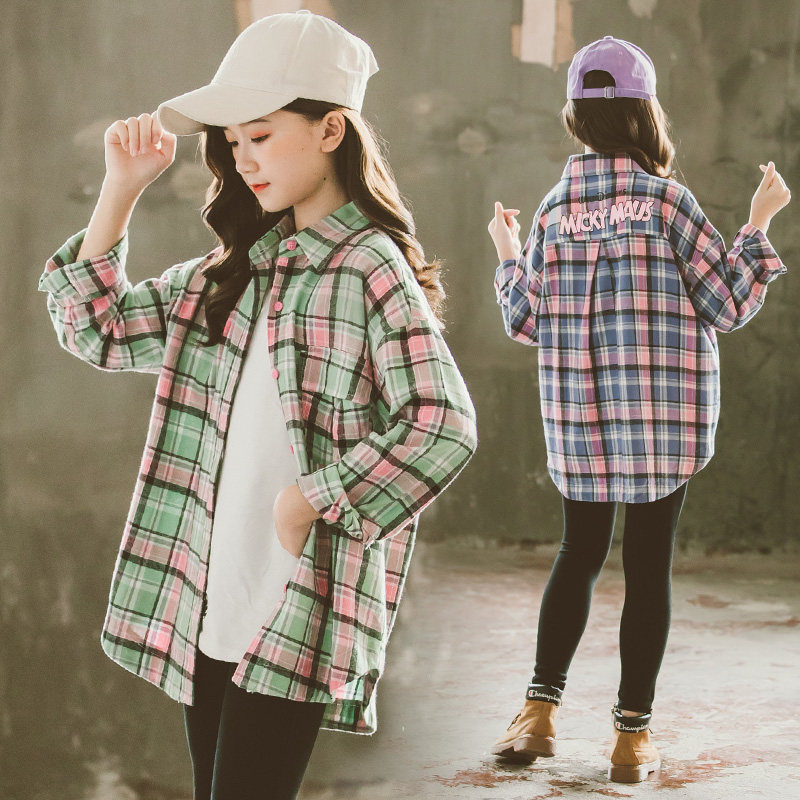 Girls Plaid Shirt Autumn Clothes New Western Style Girls Big Boys Korean Version Loose Casual Tops Trendy Spring and Autumn Children's Shirts