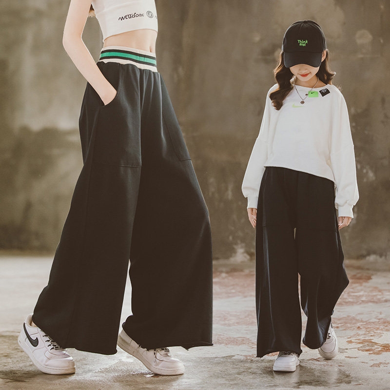 Girl Wide Leg Pants Spring Autumn New CUHK Child Loose Casual Pants Pure Cotton Long Pants Children Jazz Dance Pants Tide