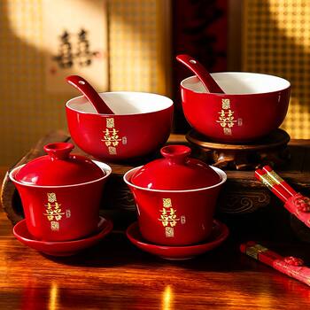 Wedding ceramic tea cups, a pair of wedding modified tea sets