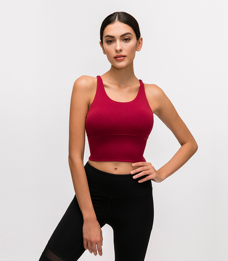 Áo vest mới màu rắn nữ mỏng bốn dòng làm đẹp trở lại áo ngực thể thao mà không có vành chạy nhanh đồ lót thể dục - Đồ lót thể thao áo tập aerobic