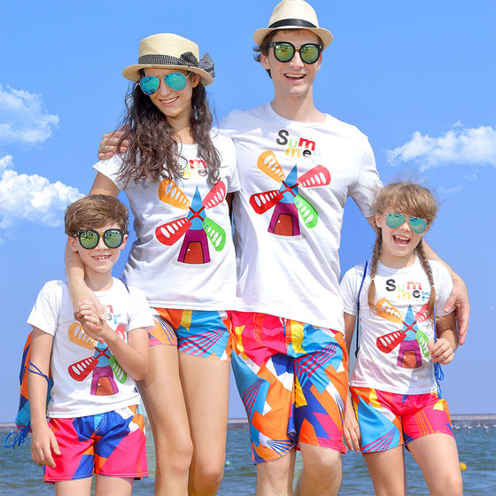 Beach parent-child summer clothes for a family of three and four 2024 new trendy and stylish Sanya seaside vacation family set