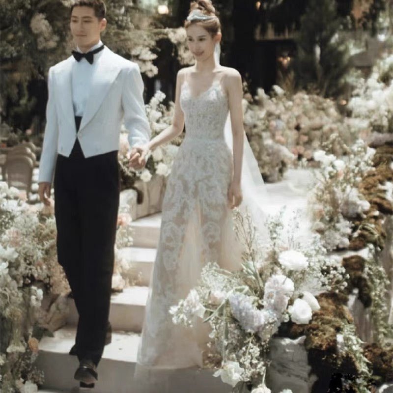 He Chaolian's Same Style Wedding Dress 2026 New Sexy Slim Backless Forest Style Wedding Dress Lawn Dress Mermaid Wedding Dress