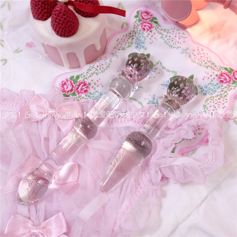 Fall in love, cute strawberry fairy awesome glass crystal anal plug in G point rear court Masturbation Massage Spice Toy