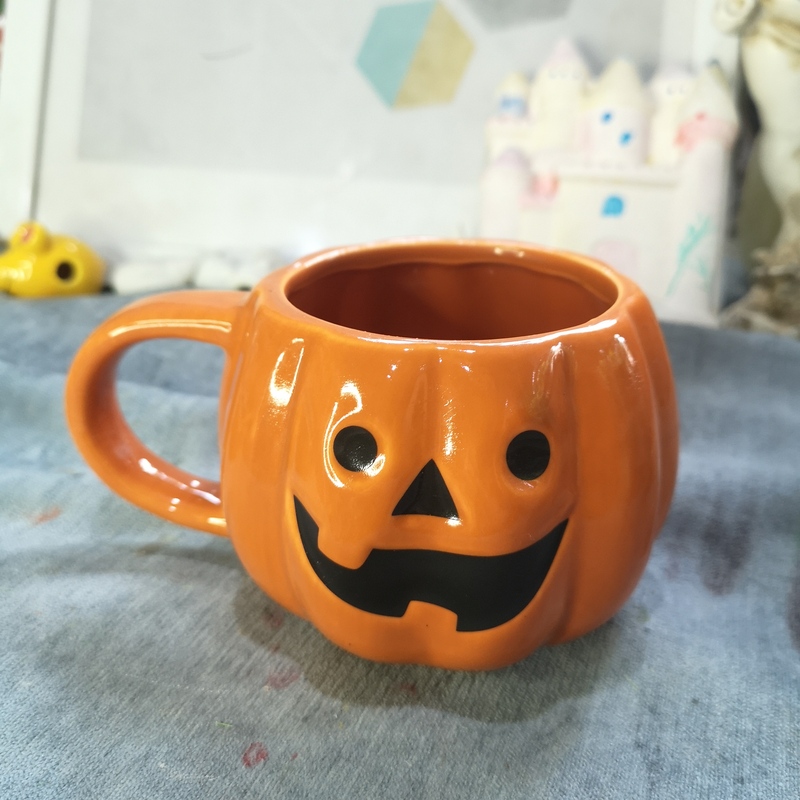 Ink Porcelain, Ceramic Crafts, Ceramic Halloween Pumpkin Mug, Cup, Water Cup