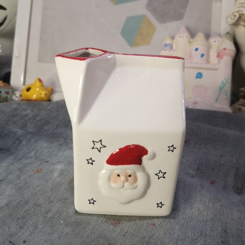 Ink Porcelain, Porcelain Crafts, Ceramic Santa Claus Milk Box, Christmas Decorations