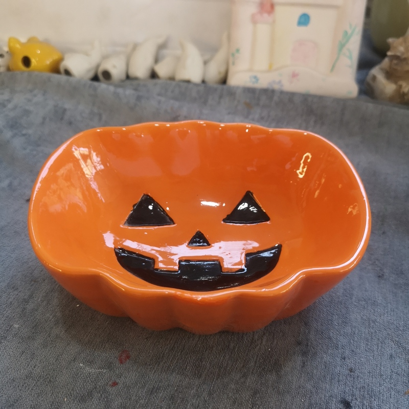 Ink Porcelain, Ceramic Crafts, Ceramic Halloween Pumpkin Fruit Plate, Snack Plate