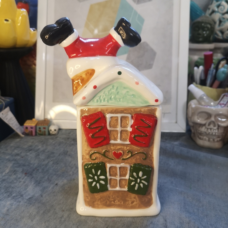 Ink Porcelain, Ceramic Crafts, Ceramic Santa Claus Gingerbread House Sugar Jar, Cookie Jar, Christmas Decorations