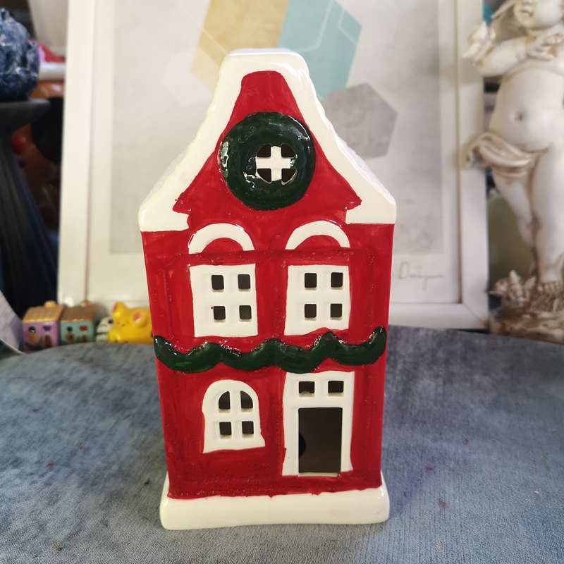 Ink Porcelain, Ceramic Crafts, Ceramic Red Christmas House Ornaments, Christmas Decorations