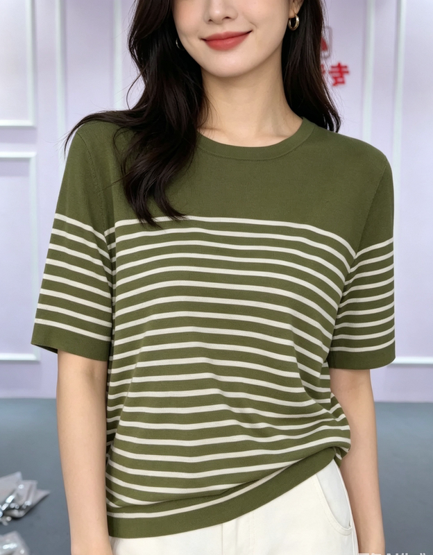 [Kangcaini Yarn] Xiaohuo's Same Style 85% Silk 15% Cashmere Striped Half-Sleeve