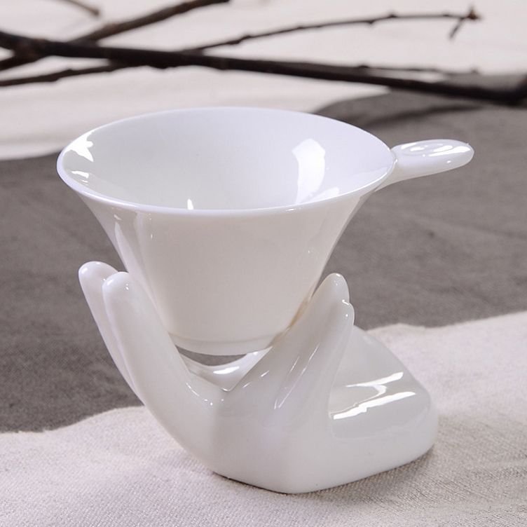 White porcelain finger tea tray Buddha hand Guanyin finger tea ceremony tea set accessories ceramic white tea leak rack filter mesh tray hand type