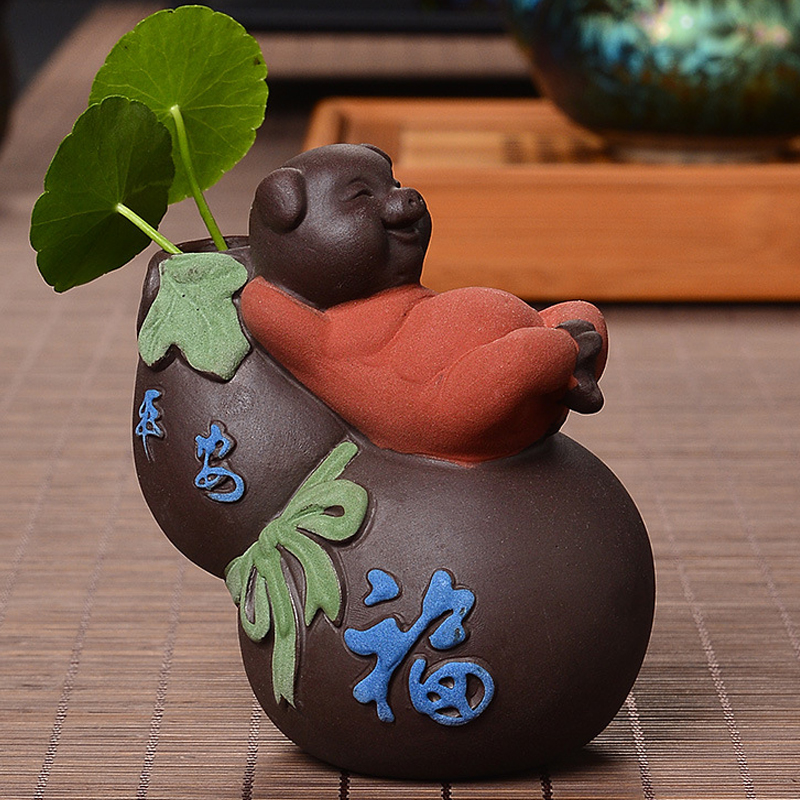Tea pet purple sand ornaments boutique flower gourd blessing pig office lucky cute pig tea table flower arrangement vial