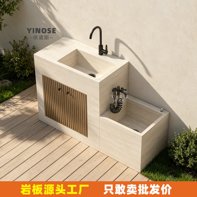 Limestone Rock Slab Outdoor Courtyard Washbasin Integrated Mop Sink Combination Villa Garden Balcony Workstation Limestone Rock Slab Outdoor Courtyard Washbasin Integrated Mop Sink Combination Villa Garden Balcony Workstation